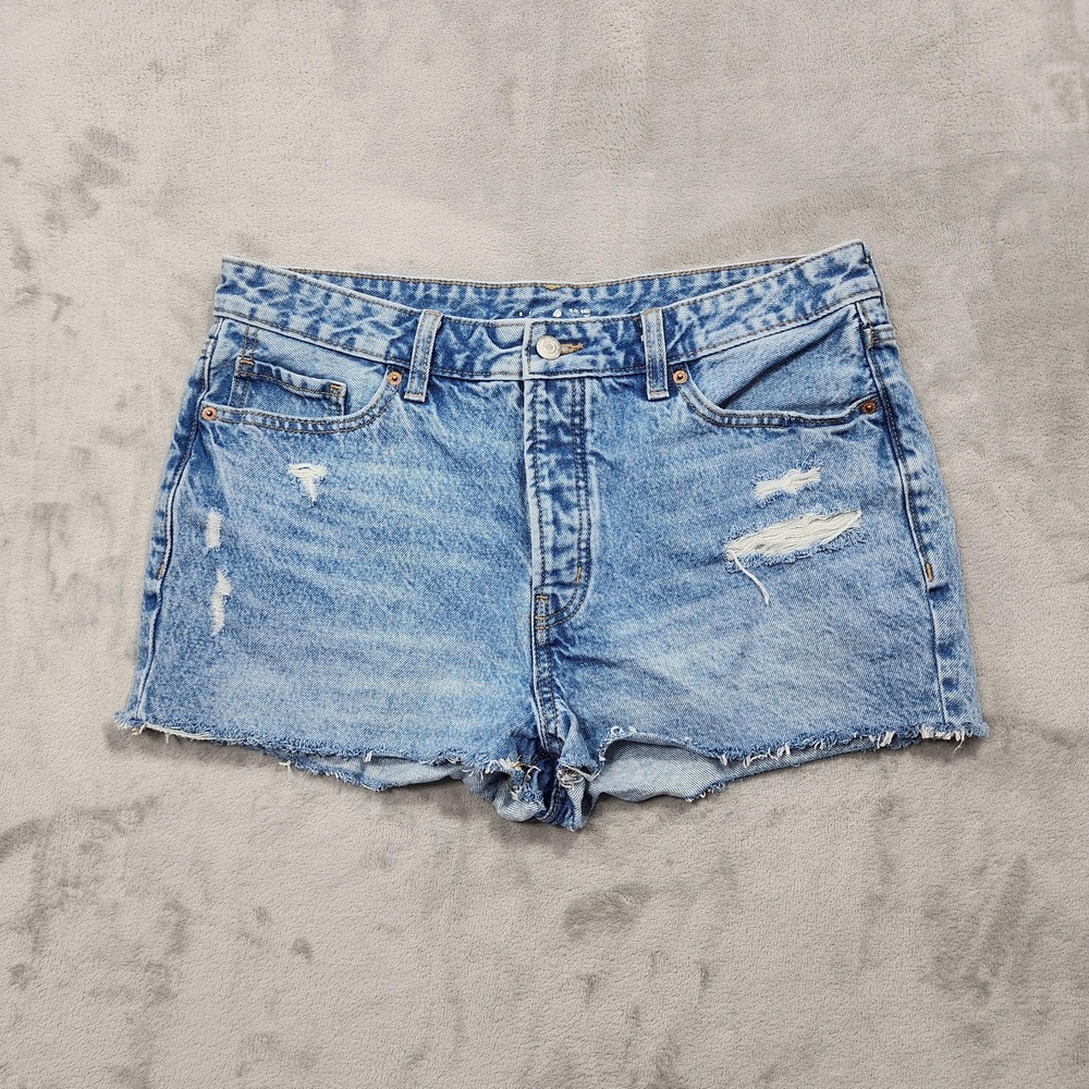 Old Navy Shorts Womens 12 Blue Distressed High Rise OG Cut Off Denim Relaxed